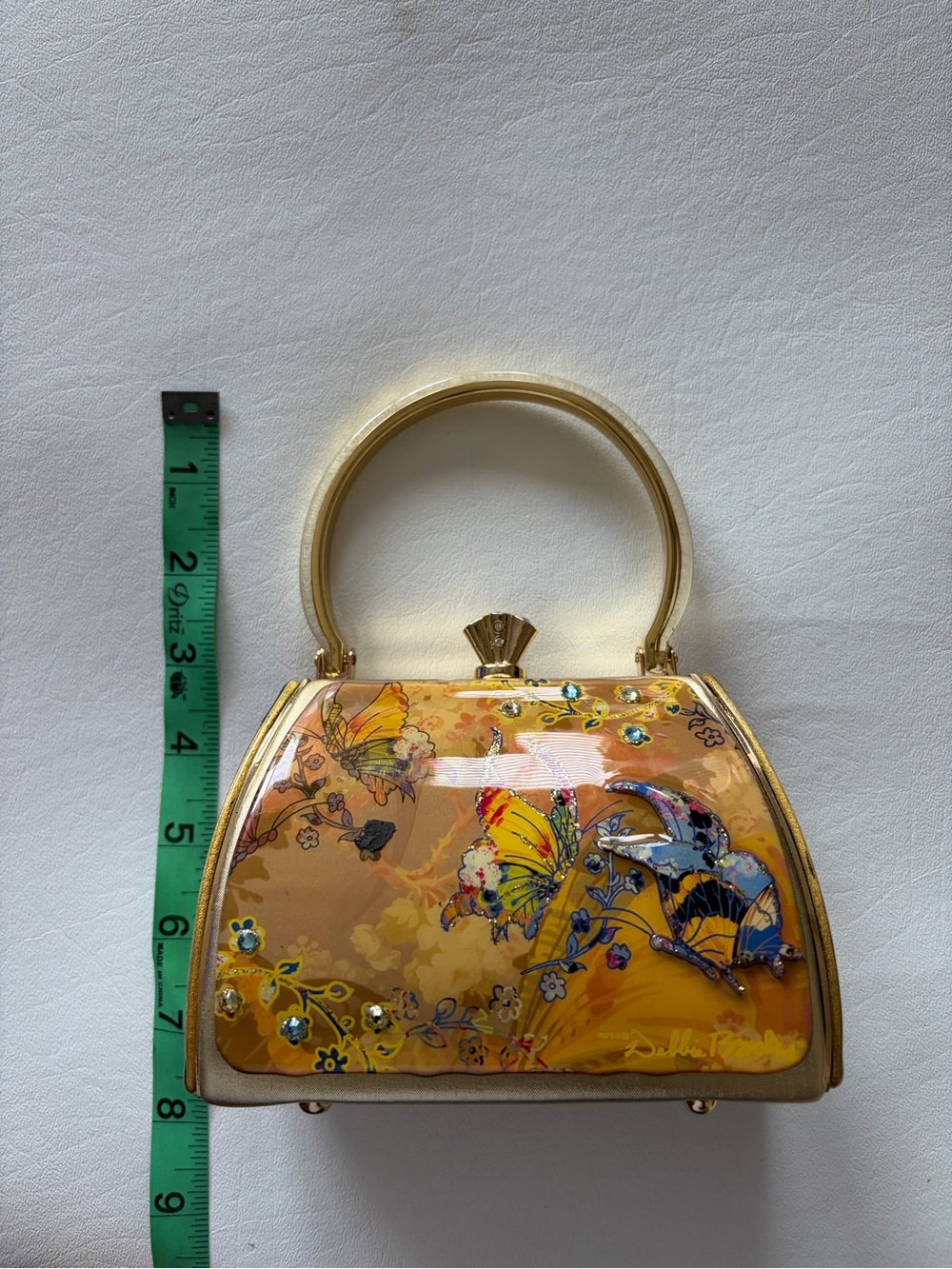 VTG Debbie Brooks Yellow Butterfly Enameled Dome Handbag Whimsy Floral Glitter - Picture 8 of 12